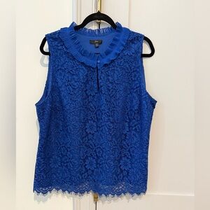 J.Crew Lace Ruffle-neck Sleeveless Top. Lined. Size XXL. NWOT. Baroque Blue.